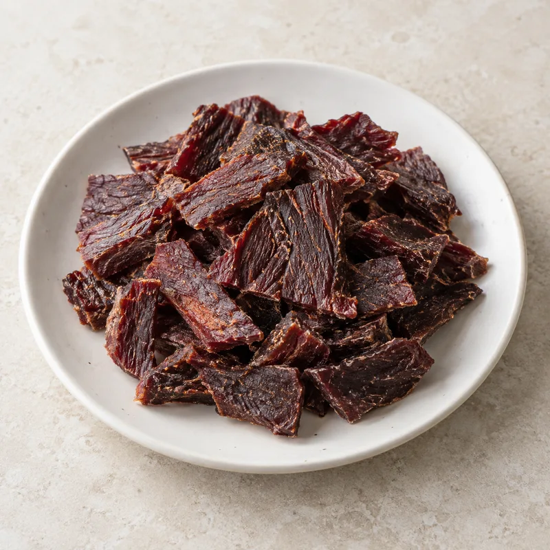 Illustration of snacks beef jerky chopped and formed