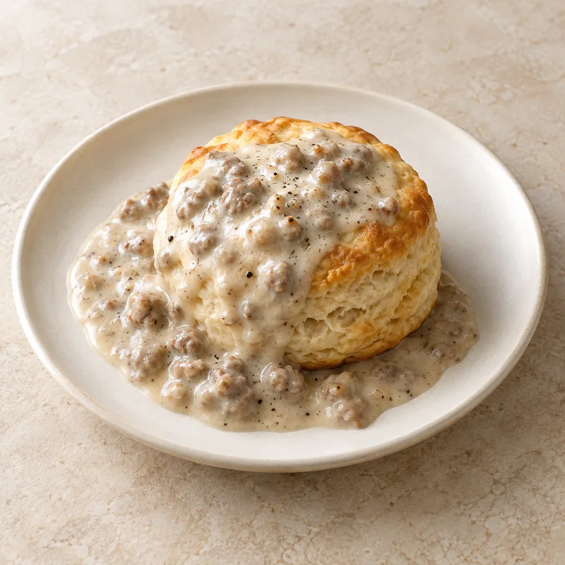 Illustration of biscuit with gravy