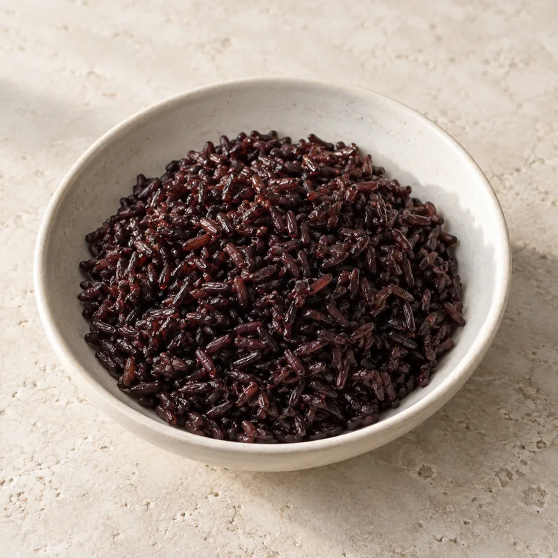 Illustration of black rice cooked without oil without salt