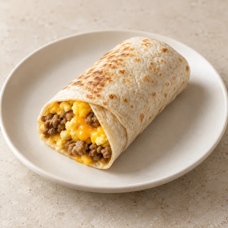 Illustration of fast foods breakfast burrito with egg cheese and sausage