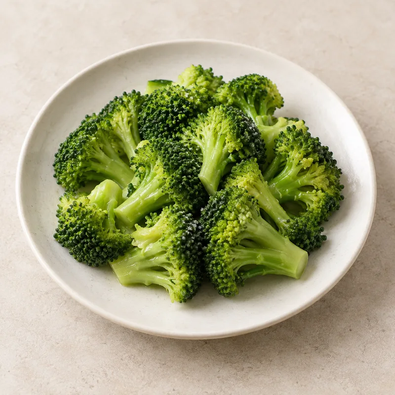 Illustration of broccoli florets cooked drained without oil with salt