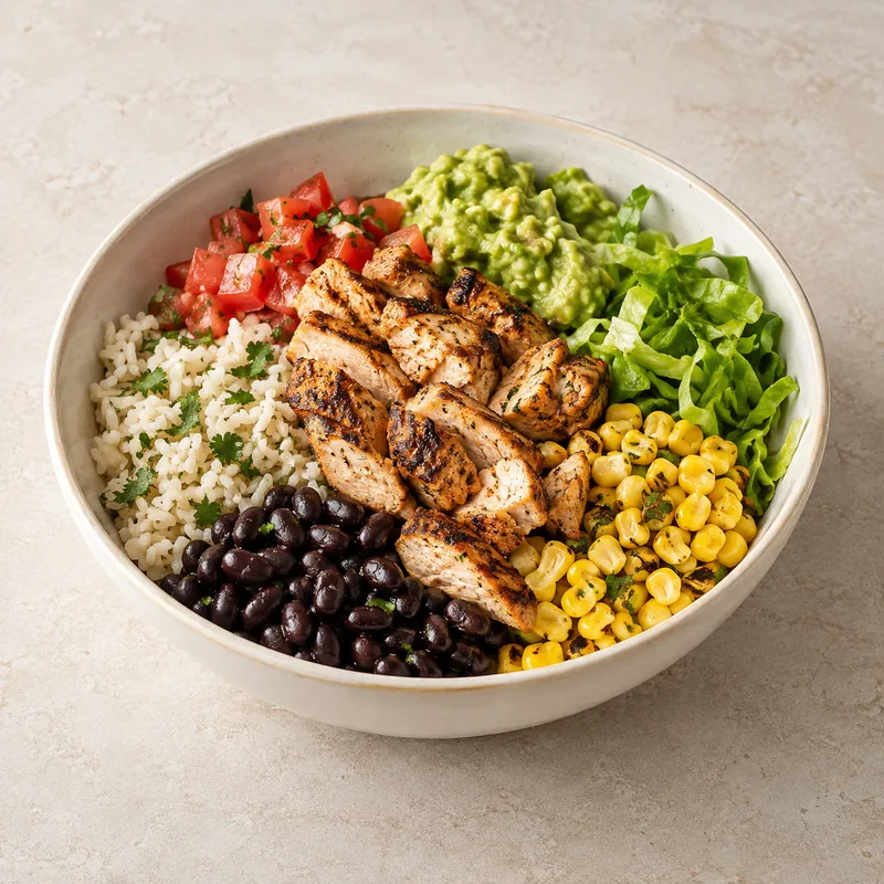 Illustration of burrito bowl chicken