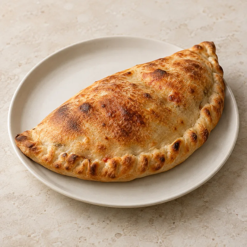 Illustration of calzone with meat filling from cafe bakery