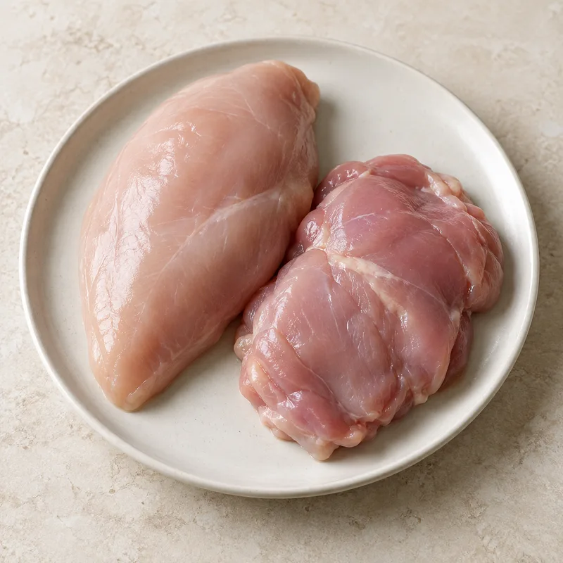 Illustration of chicken broilers or fryers meat only raw