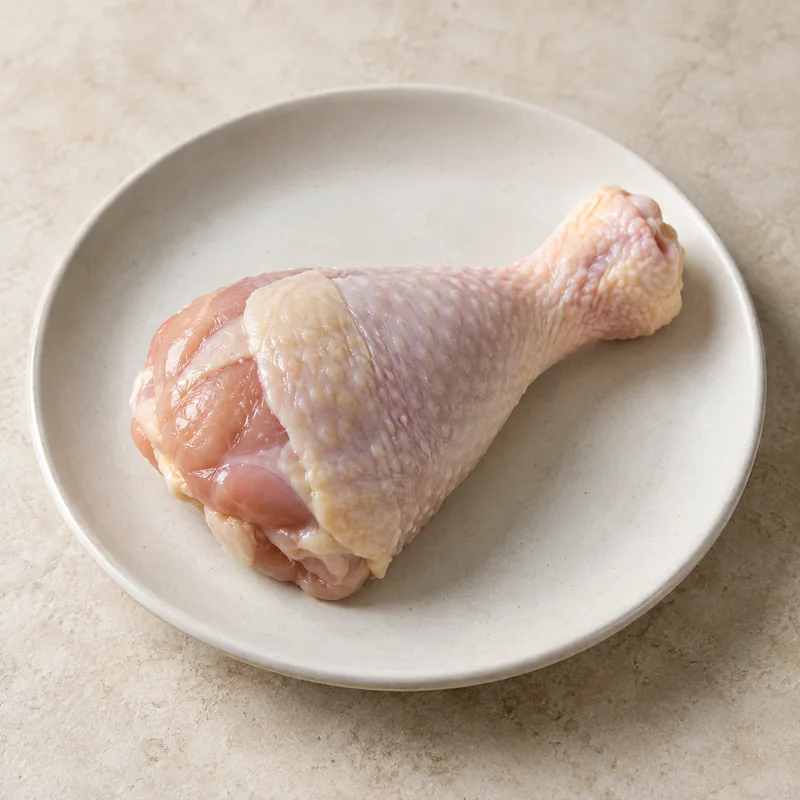 Illustration of chicken broilers or fryers drumstick meat and skin raw