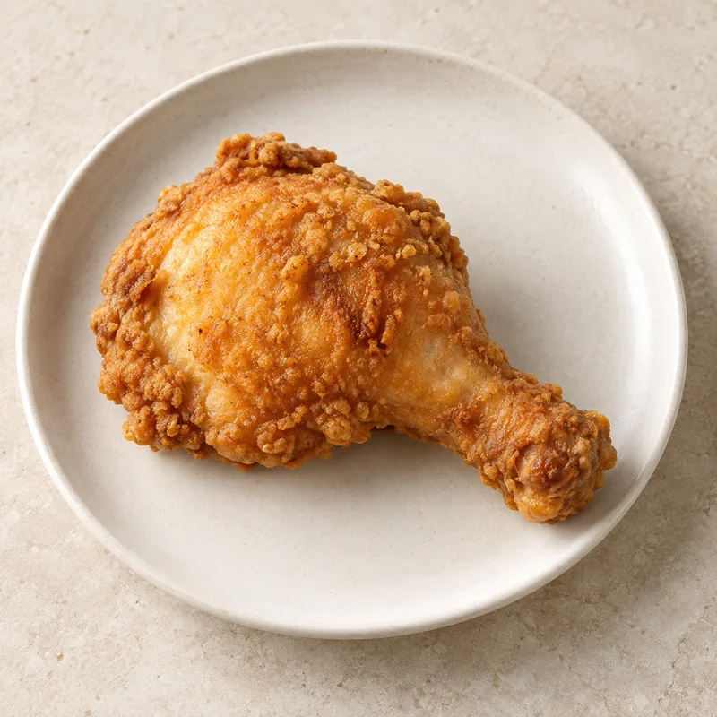 Illustration of chicken broiler leg meat and skin flour coated fried