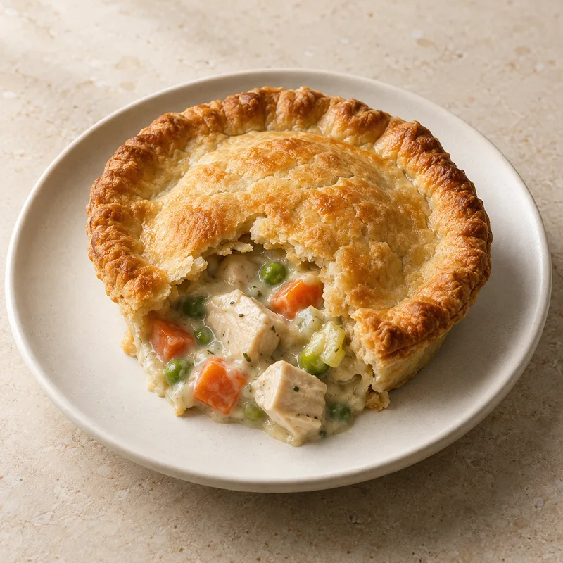 Illustration of chicken pot pie frozen entree prepared