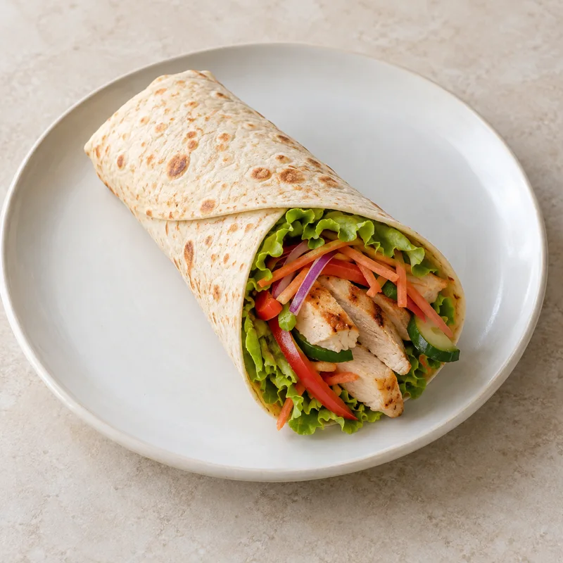 Illustration of sandwich wrap chicken and raw vegetables