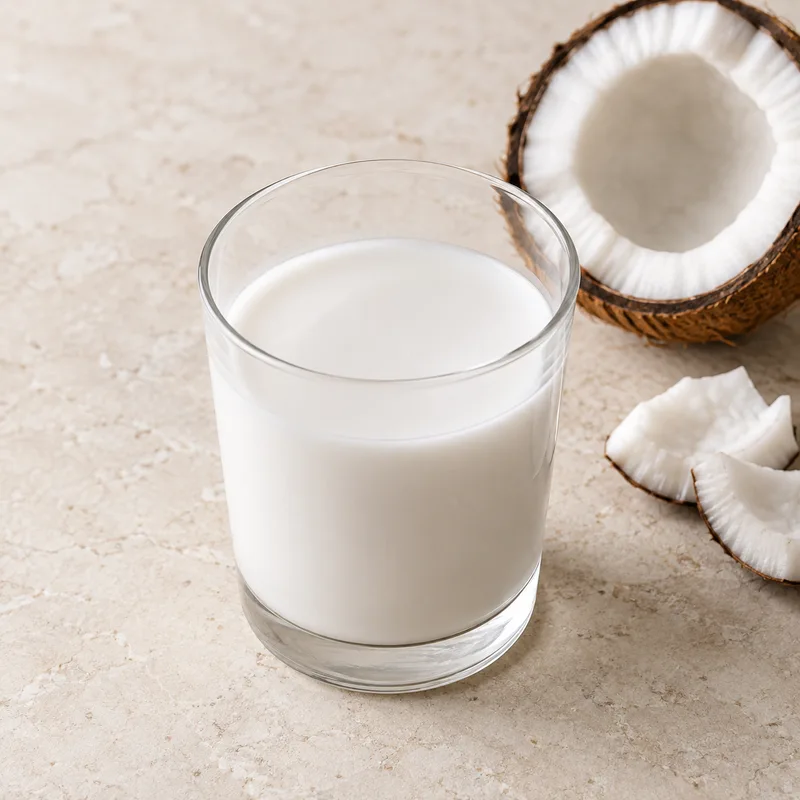 Illustration of nuts coconut milk raw liquid expressed from grated meat and water