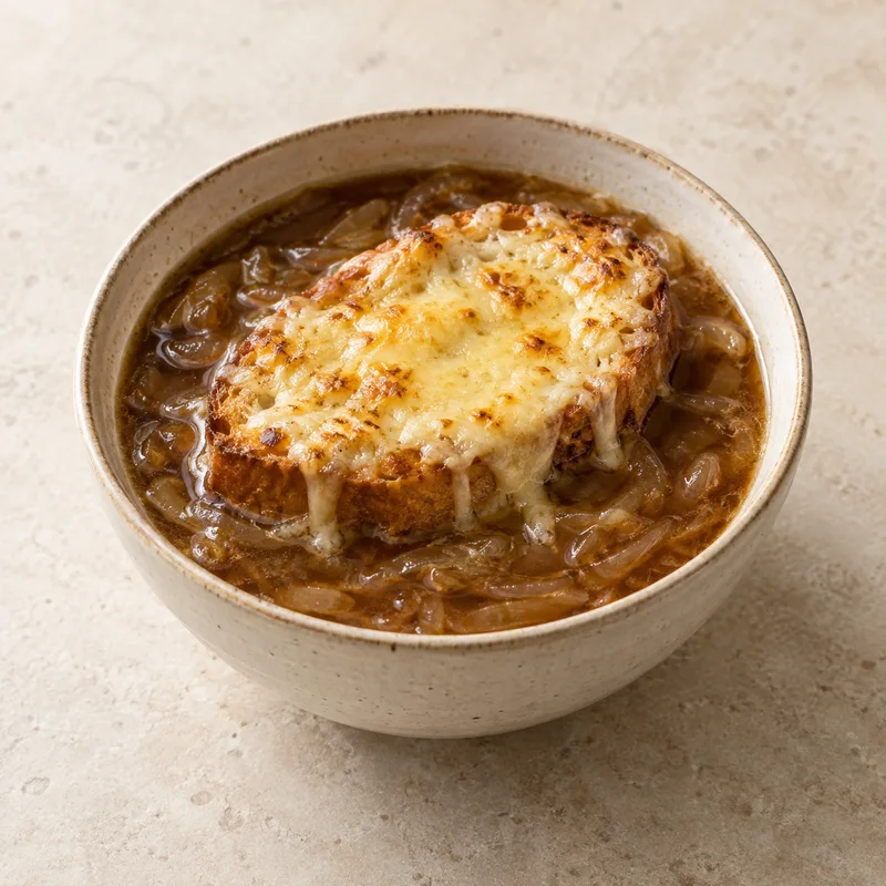Illustration of soup french onion homemade with bread and cheese