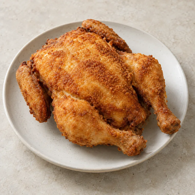 Illustration of meat chicken whole without skin breaded egg and breadcrumbs fried with soy oil with salt