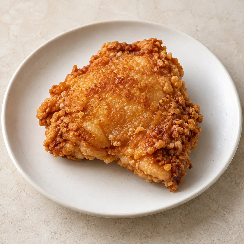 Illustration of fast foods fried chicken thigh meat and skin and breading