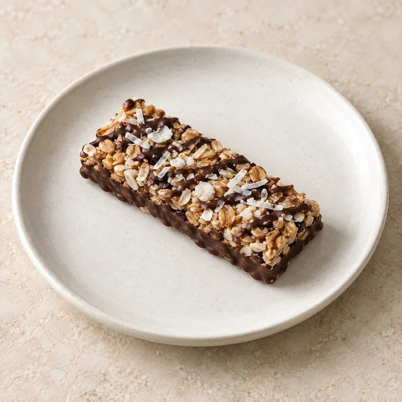 Illustration of snacks granola bar with coconut chocolate coated
