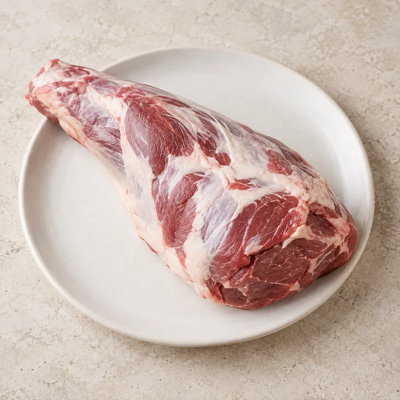 Illustration of lamb australian imported fresh leg trotter off bone in separable lean and fat trimmed to 1 8 fat raw