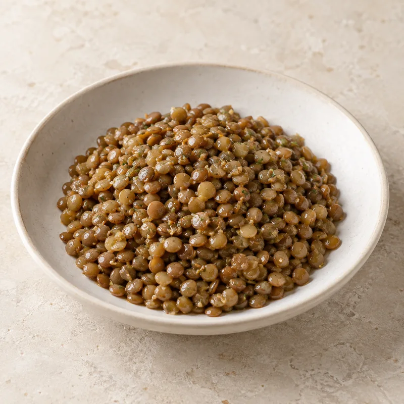 Illustration of lentils cooked drained with oil and spices with salt