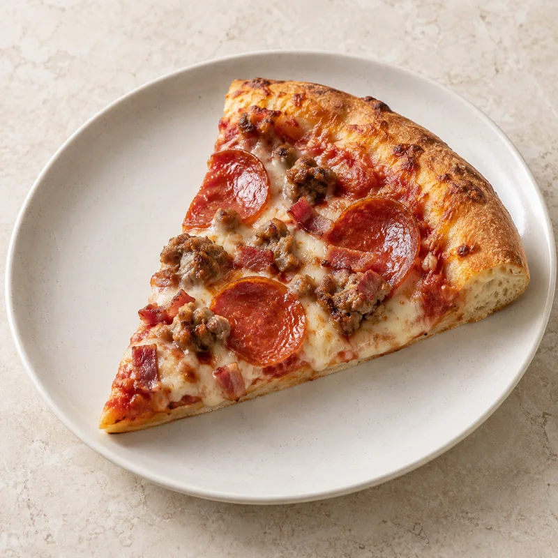 Illustration of pizza meat topping thick crust frozen cooked
