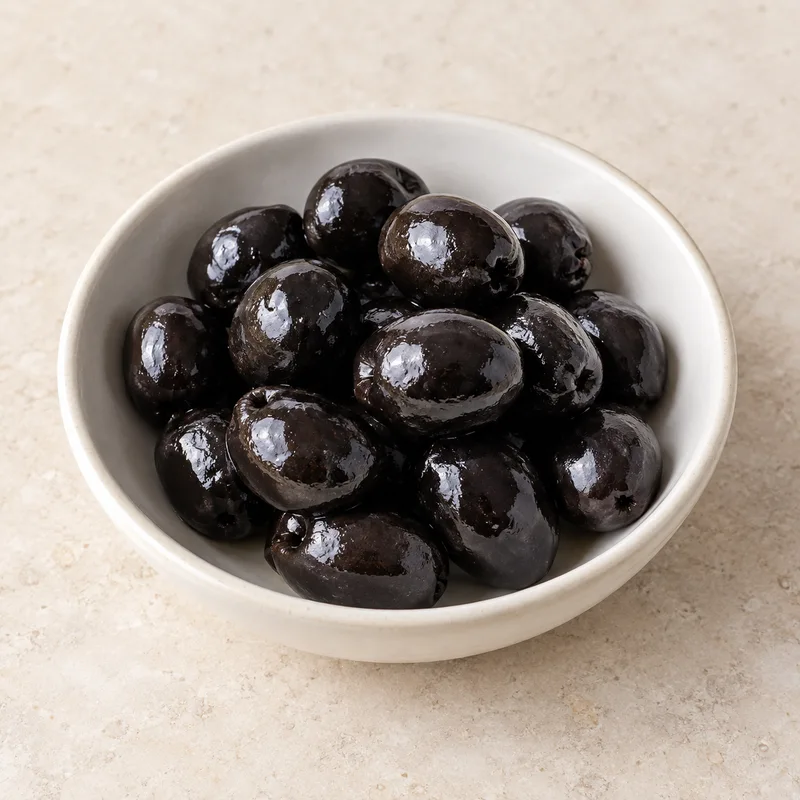 Illustration of olives black w oil drained