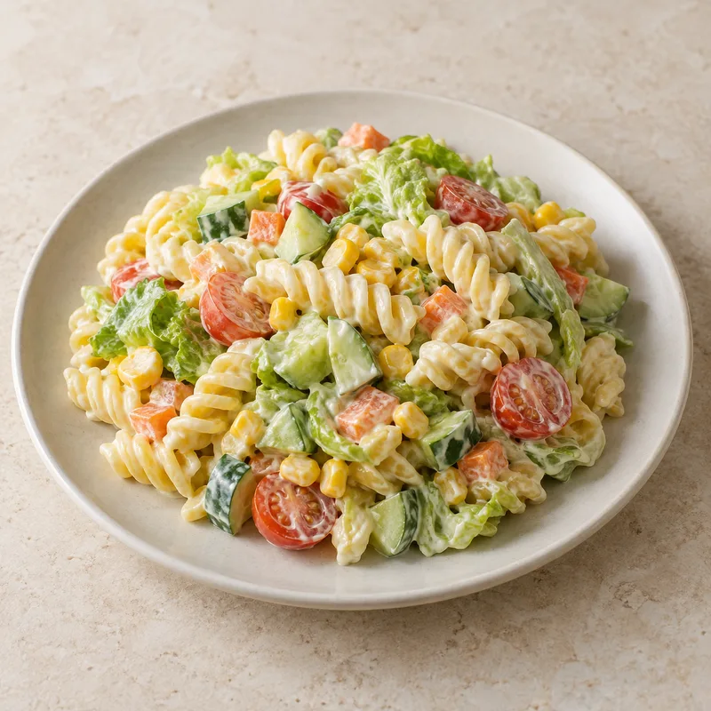 Illustration of salad pasta vegetables and mayonnaise