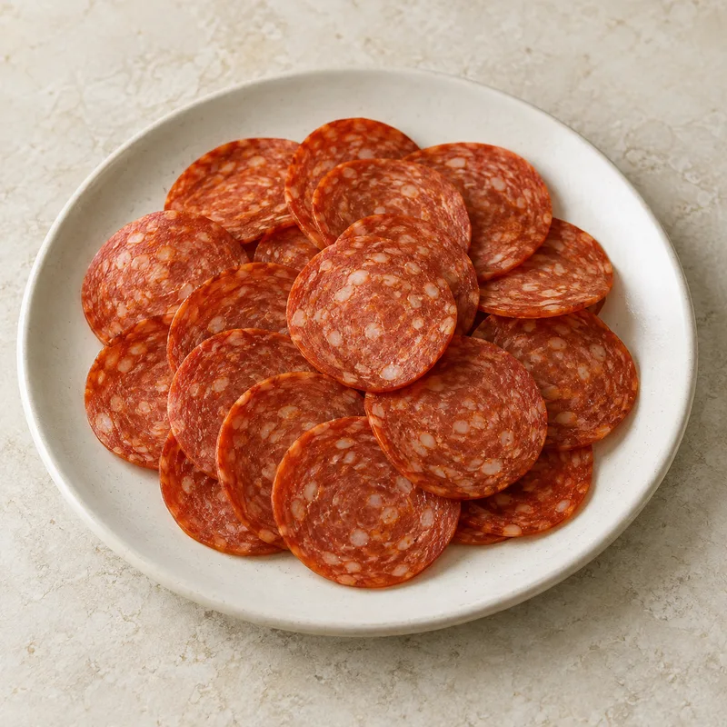 Illustration of pepperoni beef and pork sliced