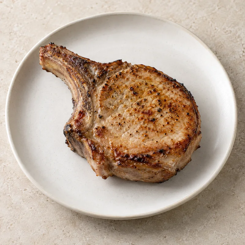 Illustration of pork fresh loin center rib chops bone in separable lean only cooked broiled