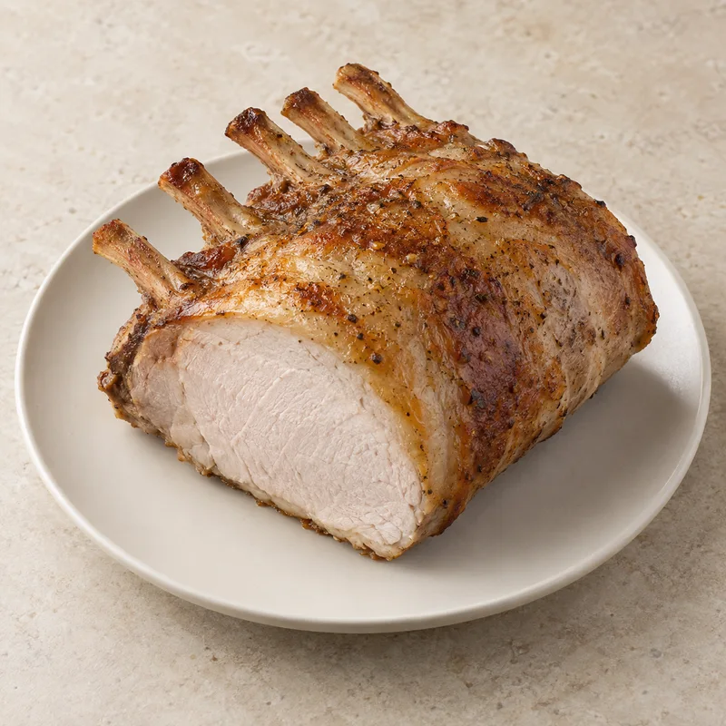 Illustration of pork fresh loin center rib roasts bone in separable lean and fat cooked roasted