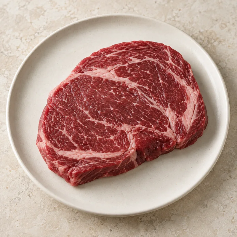 Illustration of beef rib eye steak boneless lip off separable lean and fat trimmed to 0 fat all grades raw