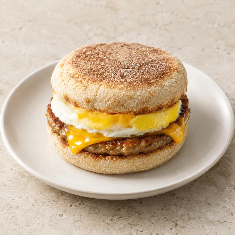 Illustration of mcdonald s sausage mcmuffin with egg