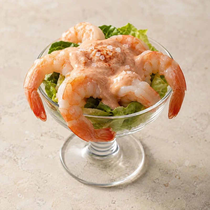 Illustration of shrimp cocktail with rose sauce with salt