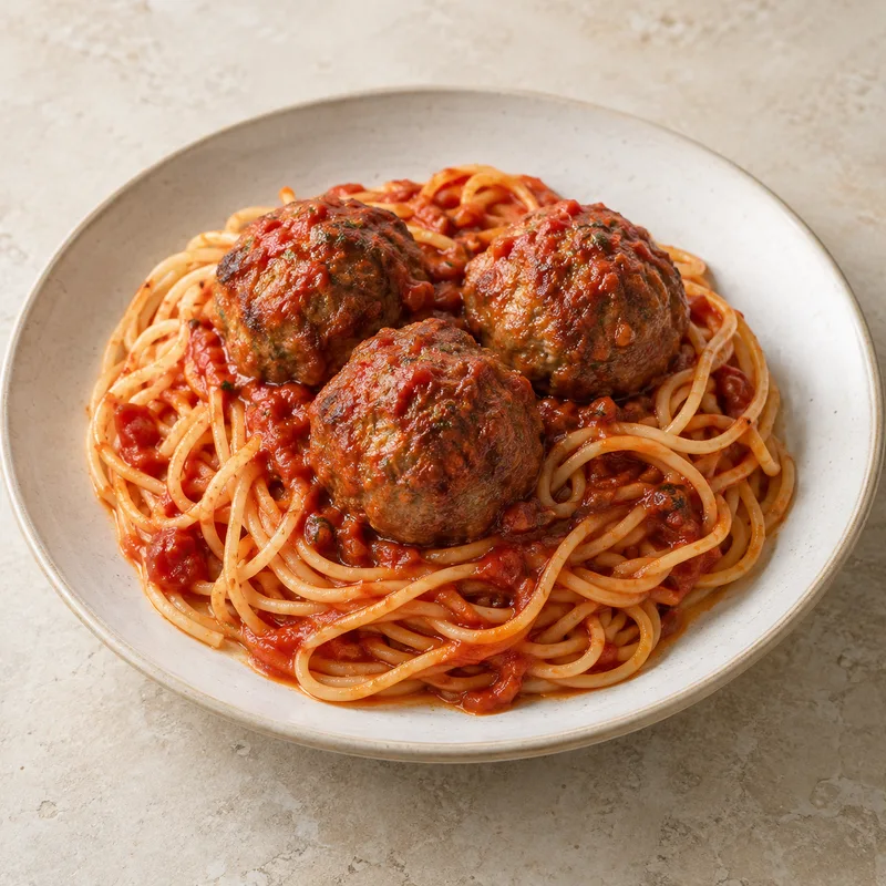 Illustration of spaghetti and meatballs restaurant prepared