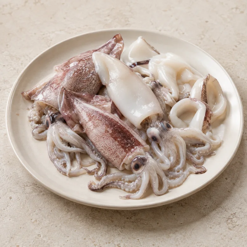Illustration of mollusks squid mixed species raw