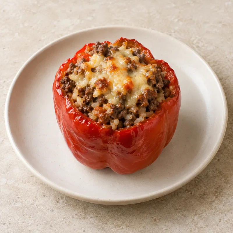 Illustration of stuffed bell pepper with ground meat beef with salt