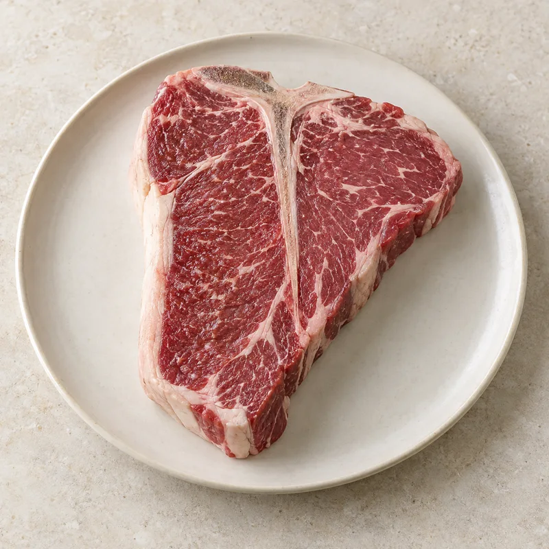 Illustration of beef short loin t bone steak separable lean and fat trimmed to 1 8 fat choice raw