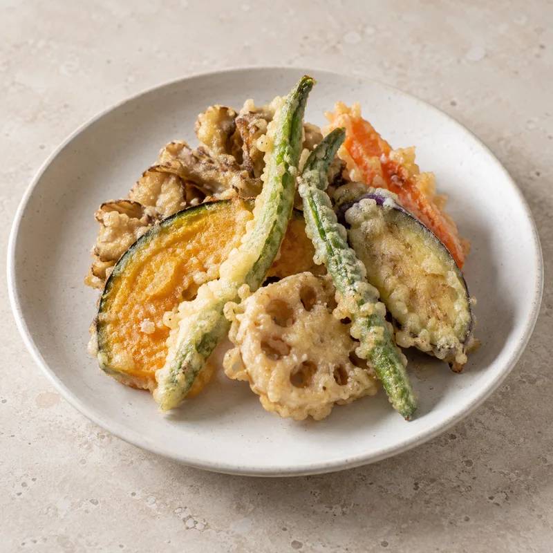 Illustration of vegetable tempura fried with salt