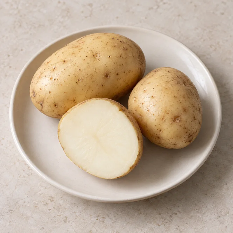 Illustration of potatoes white flesh and skin raw