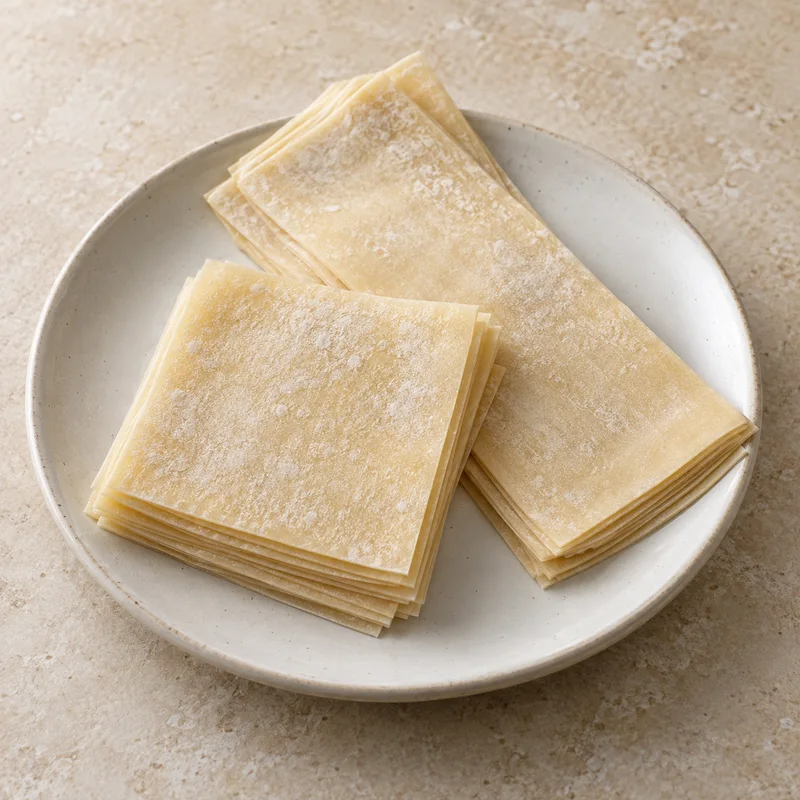 Illustration of wonton wrappers includes egg roll wrappers