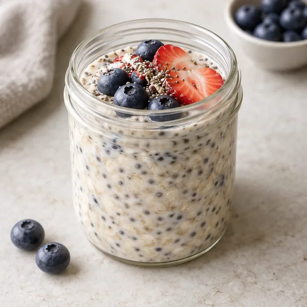 Illustration of overnight oats in a glass jar