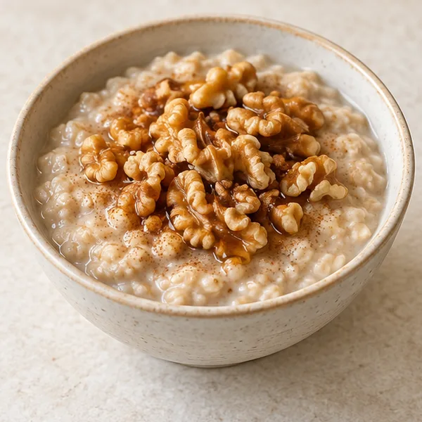 Illustration of porridge topped with walnuts