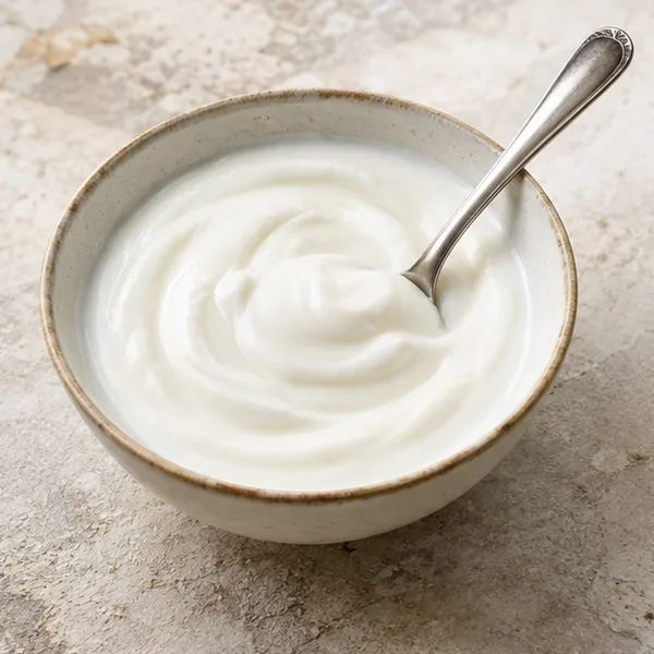 Illustration of plain natural yoghurt in a bowl