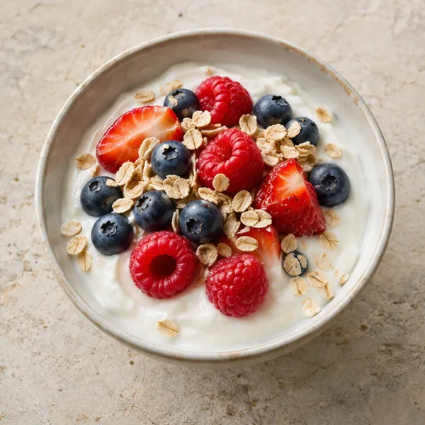 Illustration of yoghurt with berries and oats